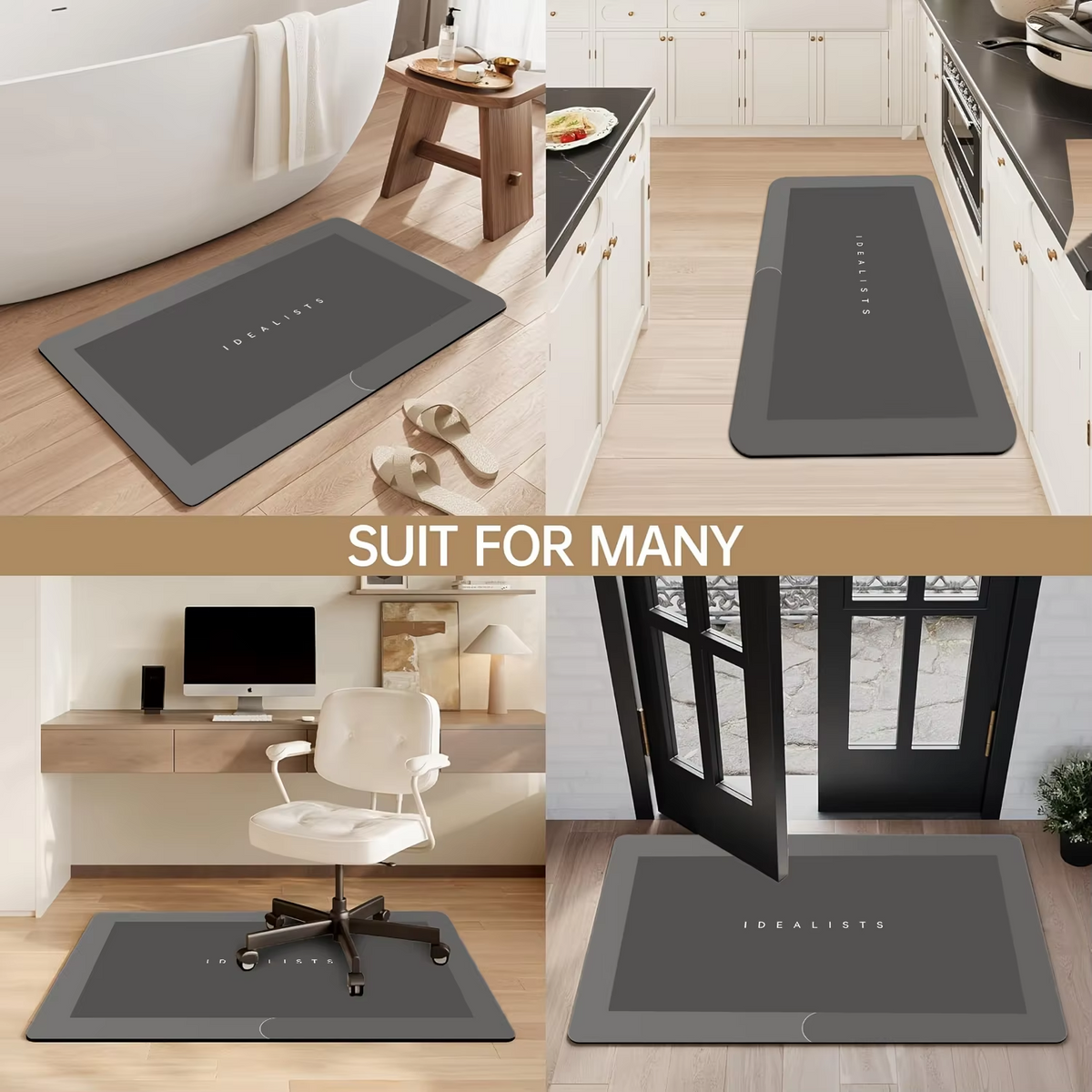 Diatomaceous Earth Bath Mat – Super Absorbent, Fast-Drying, Non-Slip Floor Mat, Grey Eshoppingmart