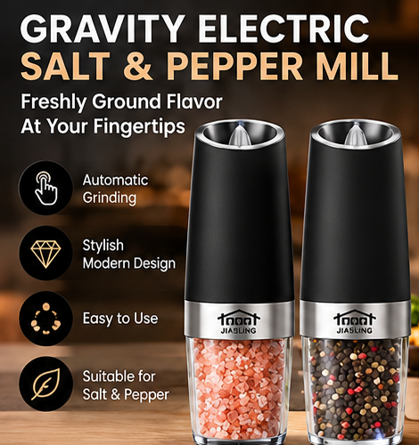 Gravity Electric Salt and Pepper Grinder Set – Automatic One-Touch Seasoning Mill Eshoppingmart