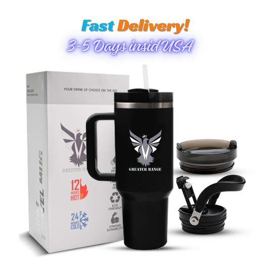 Greater Range 40 Oz Stainless Steel Double Wall Vacuum Insulated Travel Mug, Black-Matte Finish
