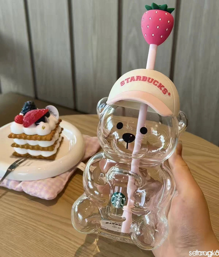 2026 Starbucks Bearista Bear Cup Tumblers Strawberry Topper Baseball Cap 600ML