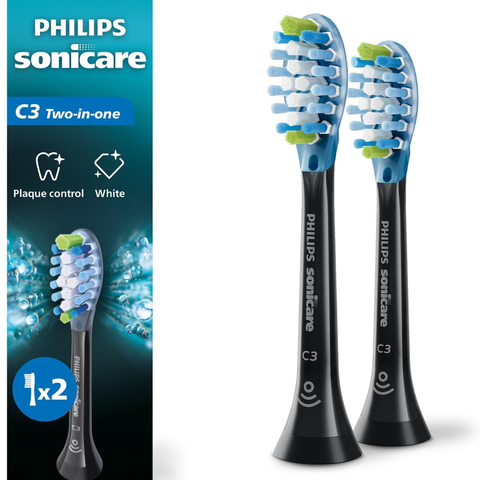 Philips Sonicare C3 Two-in-One - Genuine Replacement Electric Toothbrush Heads, Black-HX9042/95 Eshoppingmart