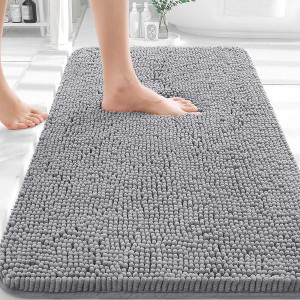 Extra Soft Absorbent Chenille Bathroom Rug 30 X 20 Grey- Machine Washable Bath Mat With Non-Slip Rubber Backing