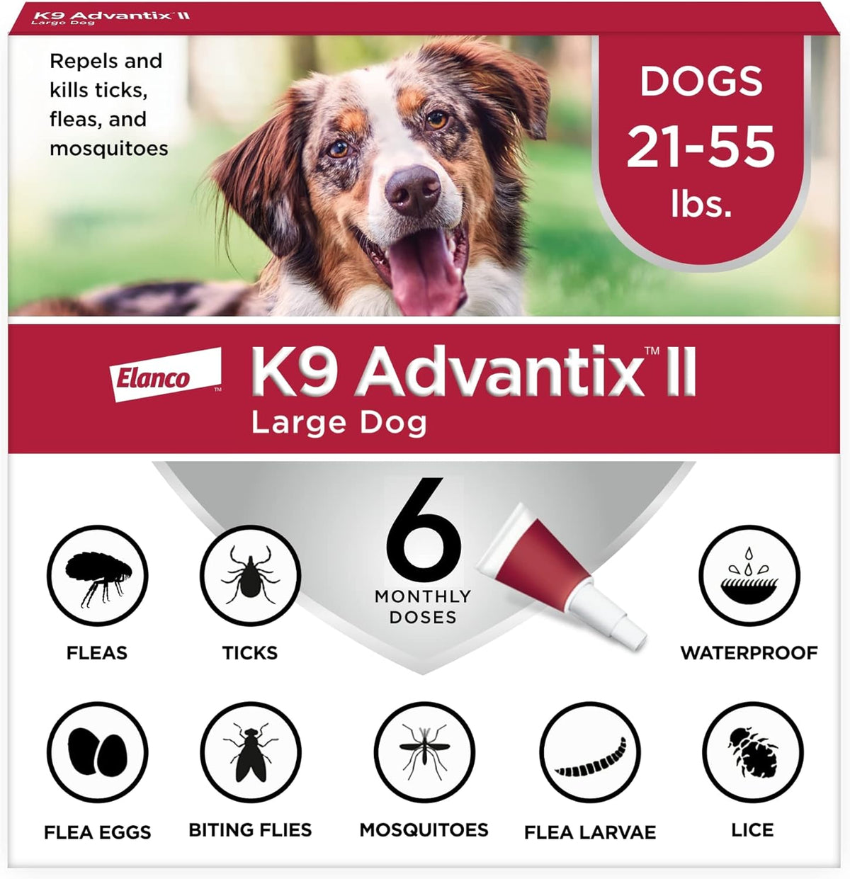 K9 Advantix II Flea & Tick Topical for Large Dogs 21–55 lbs., 6ct