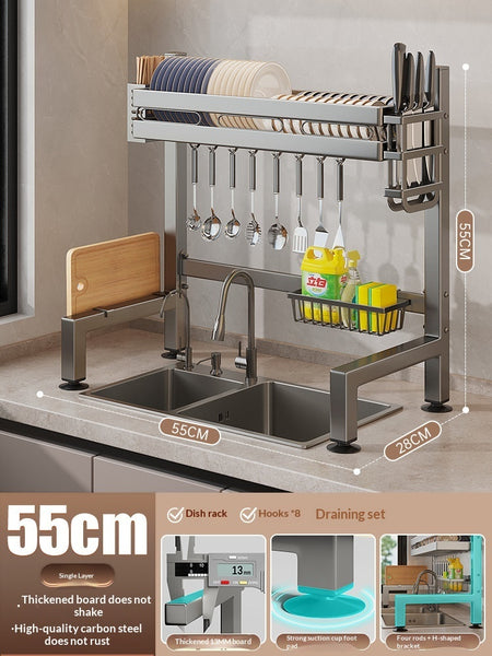 Gun-gray Kitchen Sink Countertop Dish And Bowl Organizer Dishwashing Rack