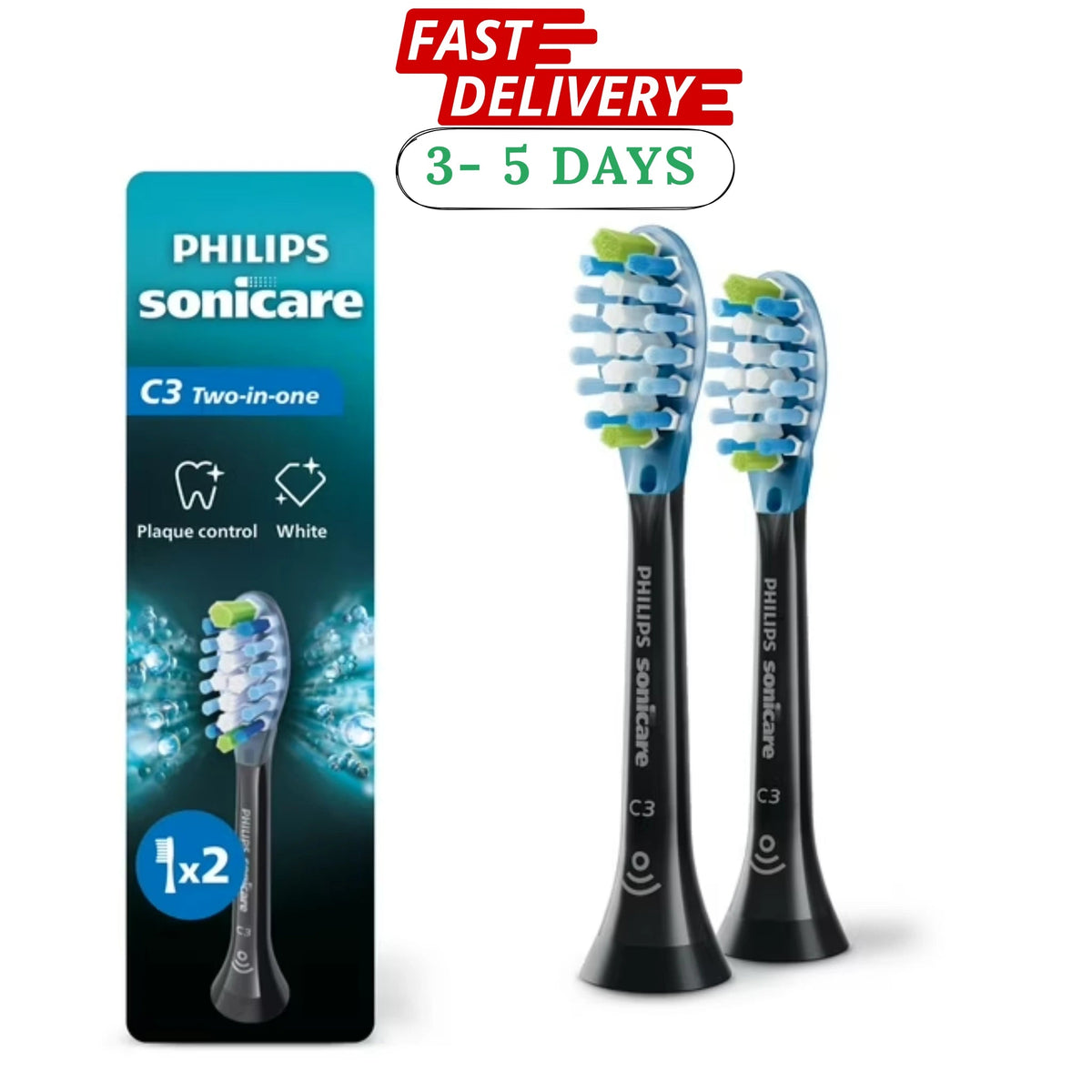 Philips Sonicare C3 Two-in-One - Genuine Replacement Electric Toothbrush Heads, Black-HX9042/95 Eshoppingmart