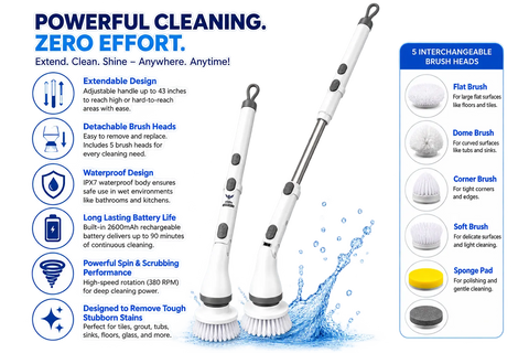 Electric Spin Scrubber – Cordless Cleaning Brush with 6 Detachable Brush Heads Eshoppingmart