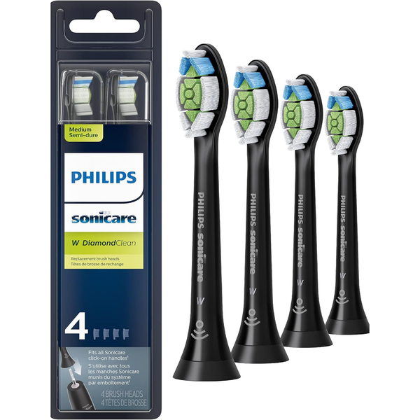 Philips Sonicare W DiamondClean Replacement Toothbrush Heads – 4 Pack, Black HX6064/95