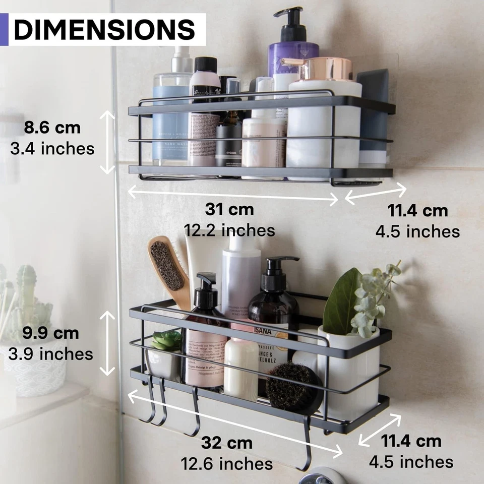 2-Pack Large Adhesive Shower Organizer – Rust-Resistant Stainless Steel Bathroom Caddy, No-Drill Installation Eshoppingmart