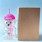 Starbucks Bearista Rose Red Bear Glass Tumbler Cold Cup w/ Straw 20oz 591ml