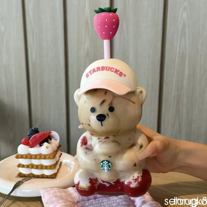 2026 Starbucks Bearista Bear Cup Tumblers Strawberry Topper Baseball Cap 600ML