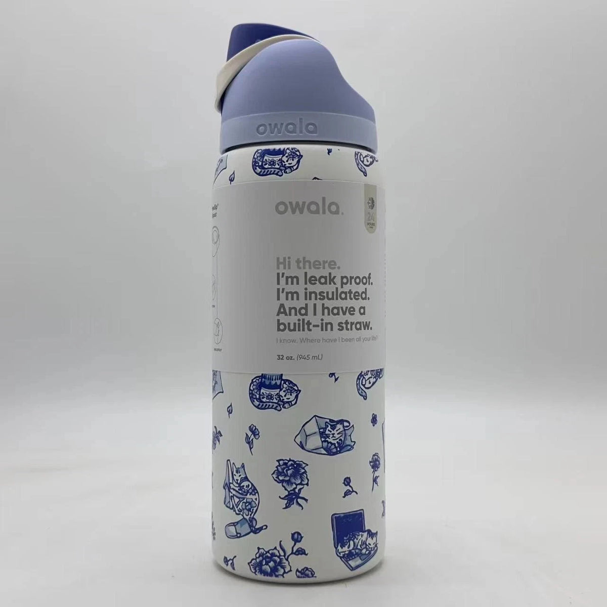 Owala FreeSip 32oz Water Bottle Delft Cats Limited Edition
