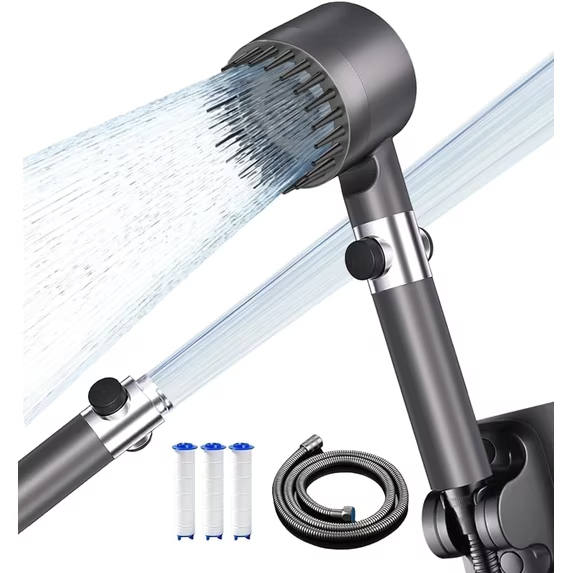 Ion Drops Filtered Shower Head with Handheld, High-Pressure Spray Modes &amp; Power Wash Function – Grey Eshoppingmart