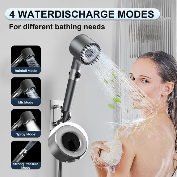 Ion Drops Filtered Shower Head with Handheld, High-Pressure Spray Modes &amp; Power Wash Function – Grey Eshoppingmart